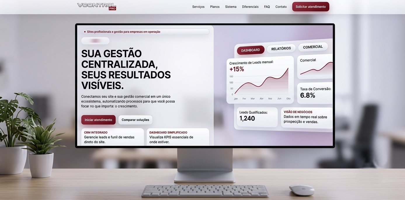 Apresentação visual de site profissional e gestão comercial